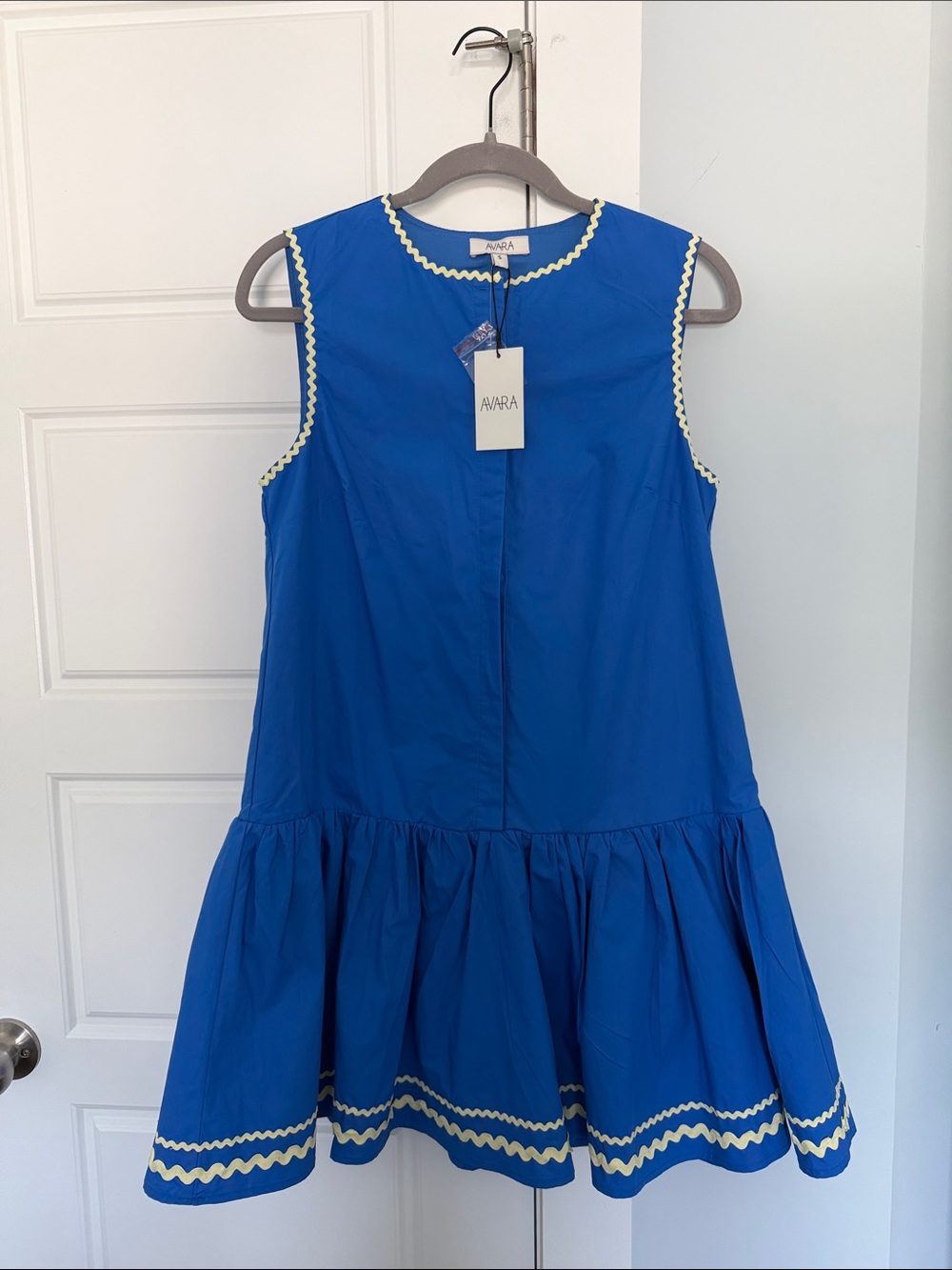 Avara Royal Blue Sleeveless Ruffle Hem Dress w/ Ric Rac Details - Sz Small (NWT)